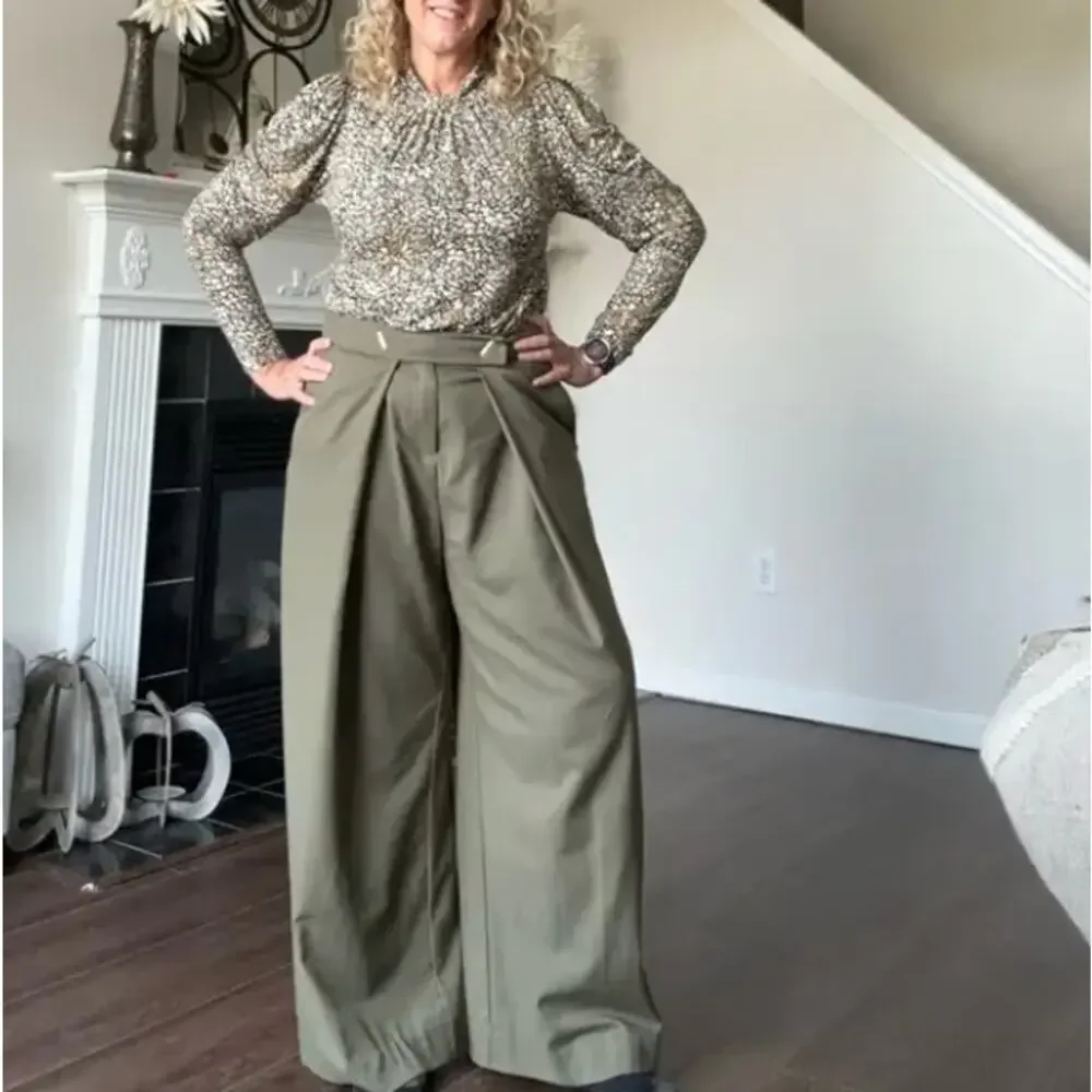 BA&SH Brown Floral Blouse Top LARGE Career Designer Fall Office Mockneck $245 - Picture 5 of 11